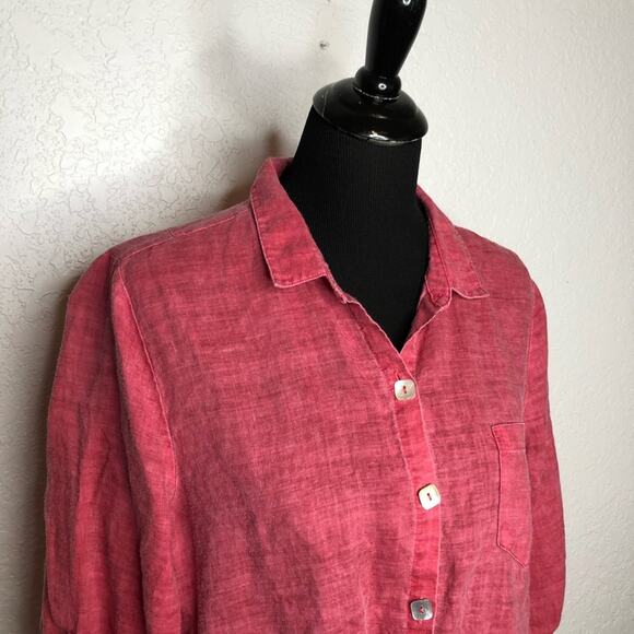Habitat red pink lagenlook linen button down tunic top size Large - Picture 2 of 14